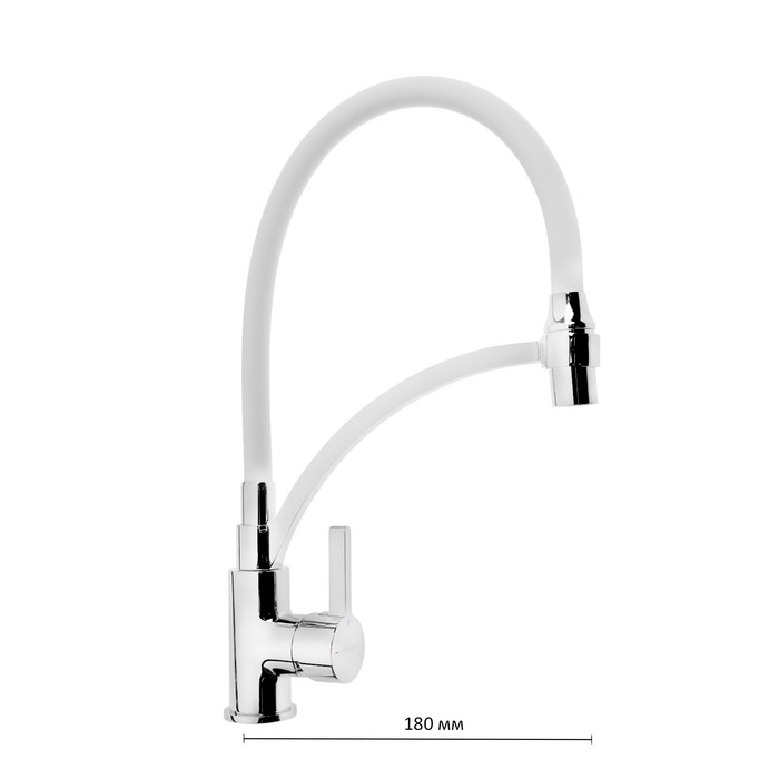 Cмеситель для кухни Accoona A4890G-3, однорычажный, силиконовый излив, латунь, белый, хром Cмеситель для кухни Accoona A4890G-3, однорычажный, силиконовый излив, латунь, белый, хром