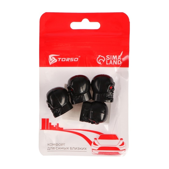 Колпачок на вентиль TORSO,  Колпачок на вентиль TORSO, "Череп", черный, набор 4 шт