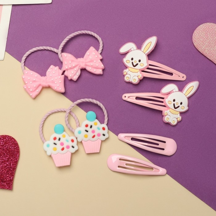 Набор для волос Набор для волос "Ванилька" (4 резинки, 4 невидимки) зайки, розовый