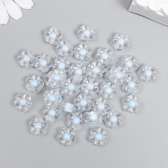 Бусины пластик Бусины пластик "Цветок с голубой серединкой" глянец 20 гр 0,6х1,2х1,2 см