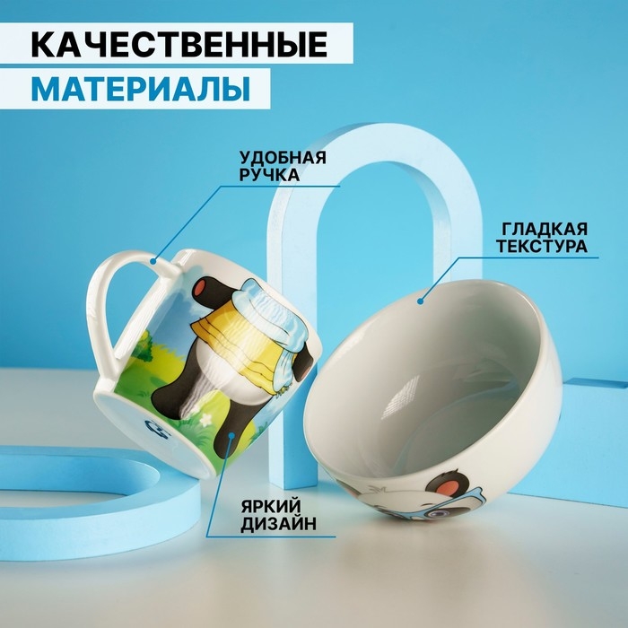 Набор детской посуды из керамики Доляна «Панда», 2 предмета: кружка 230 мл, миска 400 мл, цвет белый Набор детской посуды из керамики Доляна «Панда», 2 предмета: кружка 230 мл, миска 400 мл, цвет белый