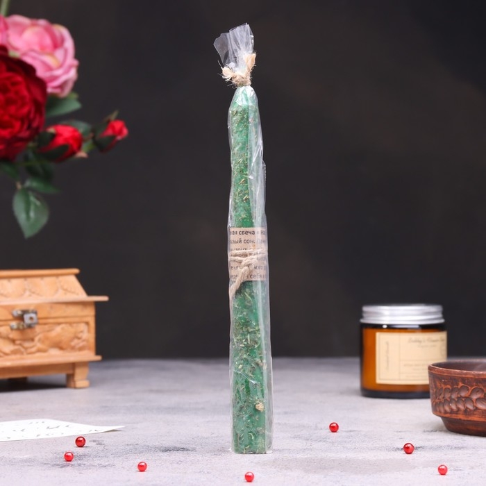 Свеча магическая  Свеча магическая "На здоровье" с травой, зелёная, 20см