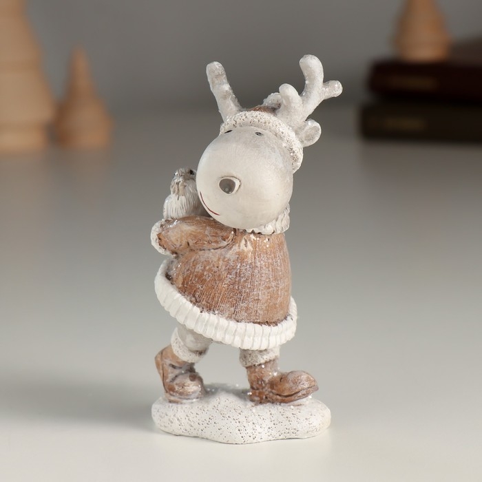 Сувенир полистоун Сувенир полистоун "Вёселый лось с птичкой" 5,5х4,5х10 см