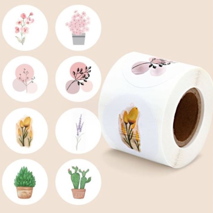 Наклейка бумага Наклейка бумага "Цветы. Абстракция" d=3,8 см 250 шт в рулоне