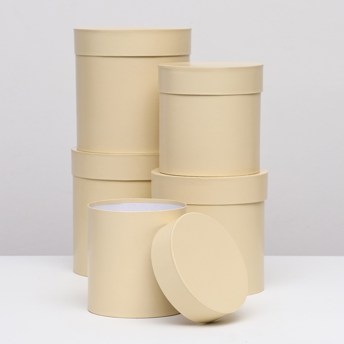 Набор круглых коробок 5в1 "Ваниль перламутровая", 20 × 20 ‒15 × 15 см