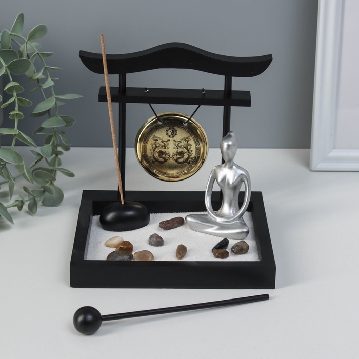 Сад Дзен  Сад Дзен "Медитация инь-ян у гонга" песок+камни+аромапалочка 13,2х15х15,3 см