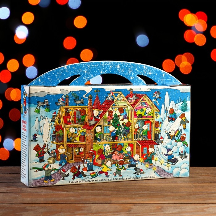 Новый год. Подарочная коробка "Мишки", 39 х 6,5 х 21,5 см.