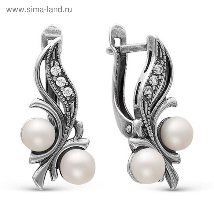 Серьги «Жемчуг» виноград, посеребрение с оксидированием, цвет белый Серьги «Жемчуг» виноград, посеребрение с оксидированием, цвет белый