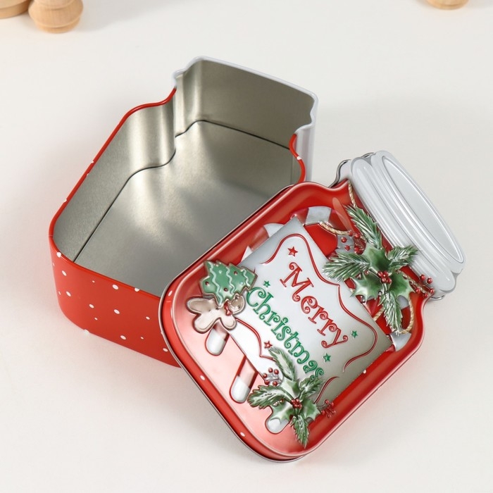 Шкатулка металл Шкатулка металл "Банка с леденцами" красная 15,5х10х5,5 см
