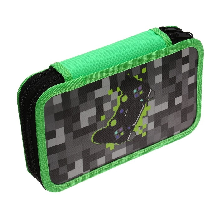 Пенал 2 секции, 125 х 205 х 40 мм, Calligrata 30П26/2  Пенал 2 секции, 125 х 205 х 40 мм, Calligrata 30П26/2 "Гейм пиксели", ламинированный картон