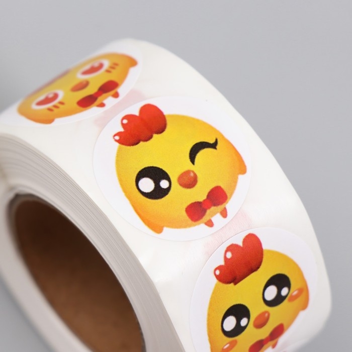 Наклейка бумага Наклейка бумага "Настроение цыплёнка" d=2,5 см 500 шт в рулоне 3х6,5х6,5 см