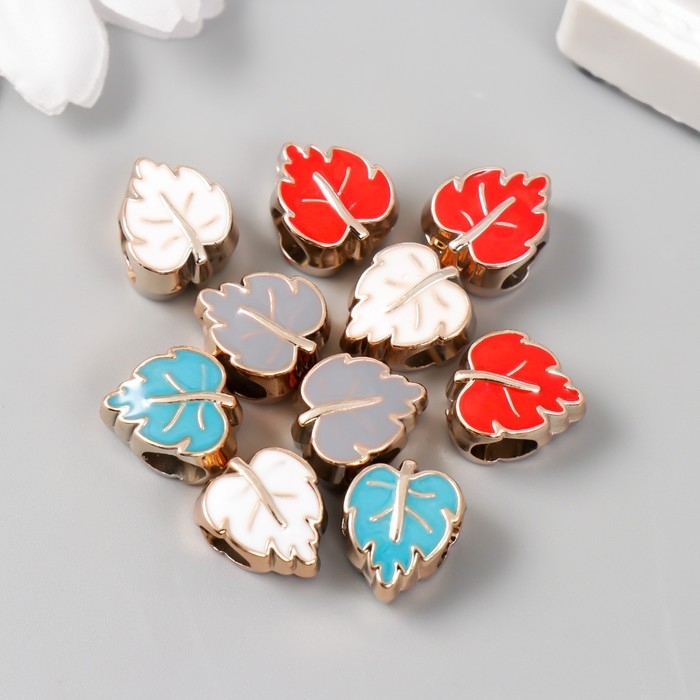 Бусины для творчества пластик Бусины для творчества пластик "Лист яркая серединка" МИКС набор 10 шт 1х1 см