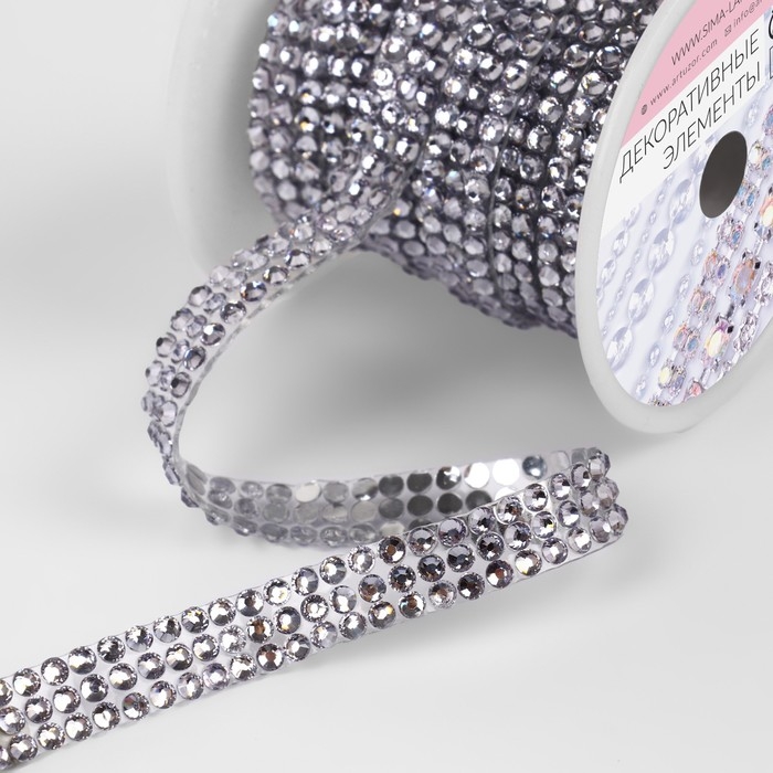 Стразы термоклеевые, d = 3 мм, ширина - 10 мм, 4,5 ± 0,5 м, цвет серебряный Стразы термоклеевые, d = 3 мм, ширина - 10 мм, 4,5 ± 0,5 м, цвет серебряный