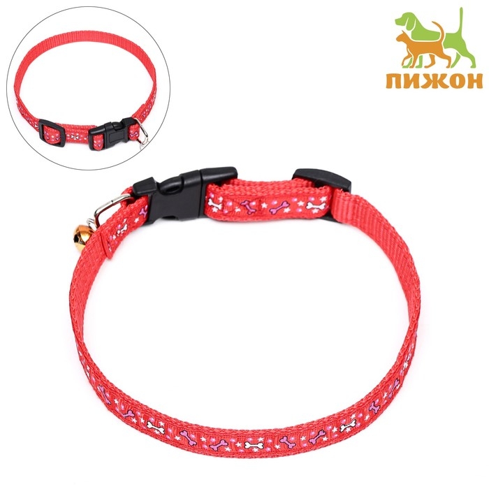 Ошейник нейлоновый Ошейник нейлоновый "Звездные косточки", 36 х 1,5 см, красный