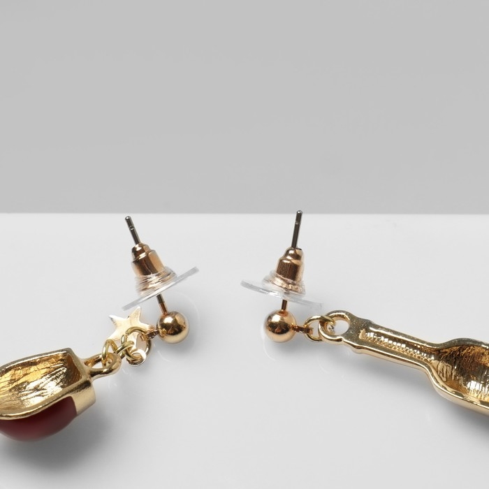 Серьги эмаль «Вино» с бокалом, цвет бордовый в золоте Серьги эмаль «Вино» с бокалом, цвет бордовый в золоте