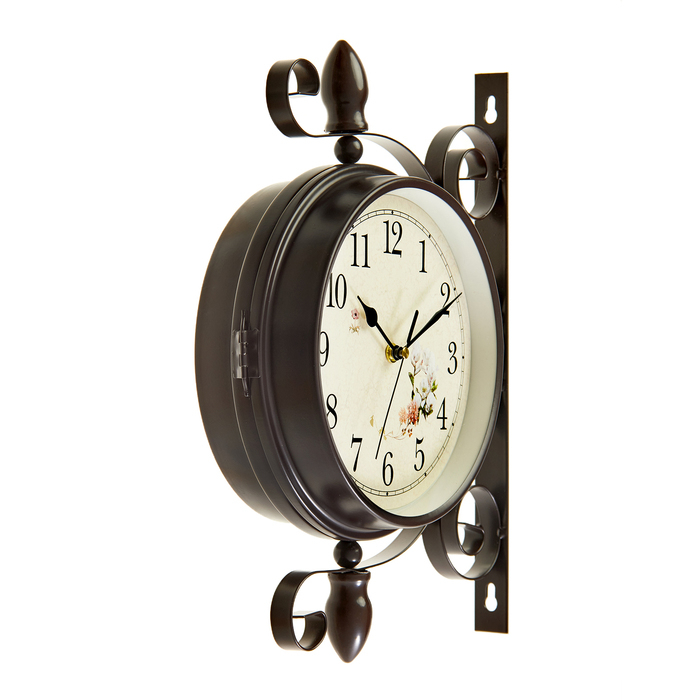 Часы настенные двусторонние, на подвесе  Часы настенные двусторонние, на подвесе "Розы", бесшумные, циферблат d-19 см, 30 х 35 см