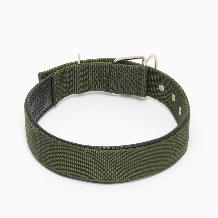 Ошейник  Ошейник "Комфорт" комбинированный (полиэстер, искус. кожа), 70 х 4 см, ОШ 48-58 см, тёмно-зел