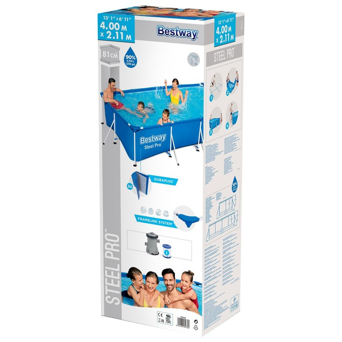 Бассейн каркасный Steel Pro, 400 х 211 х 81 см, фильтр-насос, 56424 Bestway Бассейн каркасный Steel Pro, 400 х 211 х 81 см, фильтр-насос, 56424 Bestway