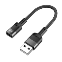 Кабель Hoco U107, USB (m) - Type-C (f), 2 А, 0,1 м, плетеный провод, передача данных, чёрный