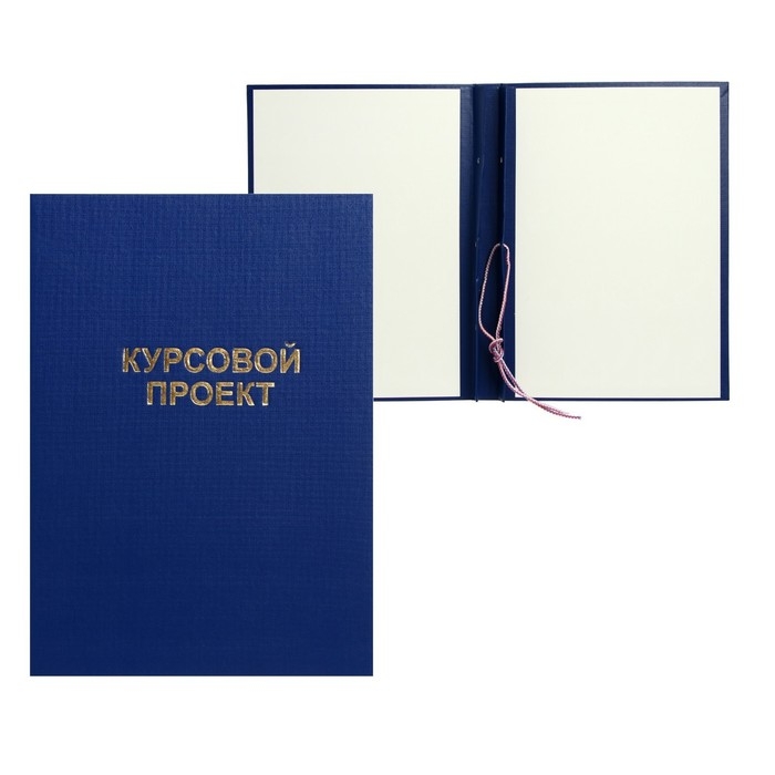 Папка "Курсовой проект" А4, бумвинил, гребешки/сутаж, без бумаги, цвет синий (вместимость до 300 листов)