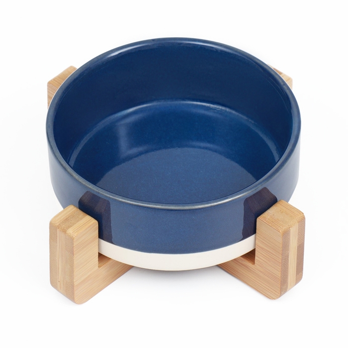 Миска керамическая на подставке 450 мл 13 х 5 см синяя с белым Миска керамическая на подставке 450 мл 13 х 5 см синяя с белым