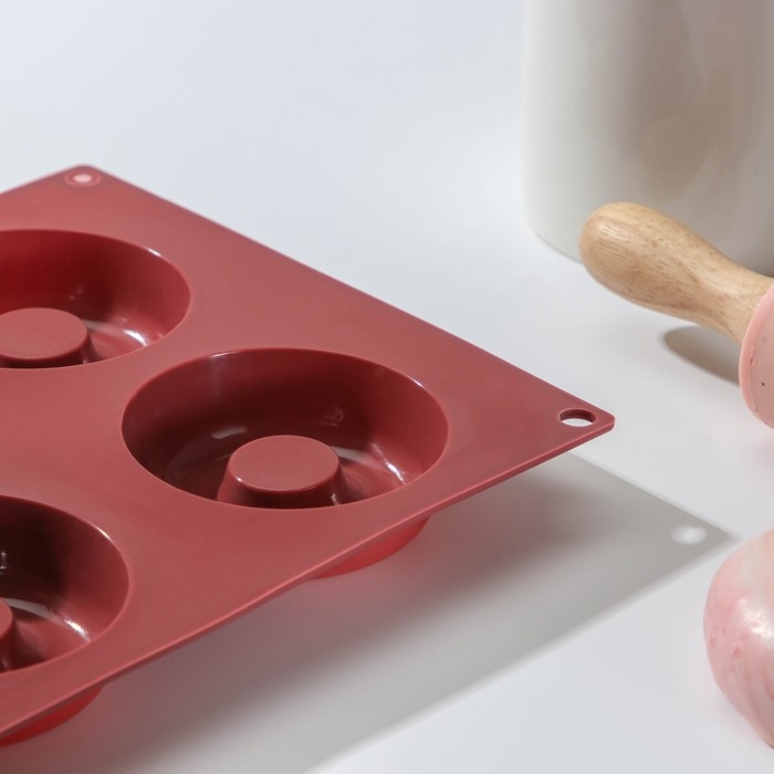 Форма для выпечки Доляна &laquo;Сладости.Пончики&raquo;, силикон, 29&times;17 см, 6 ячеек, d=6,8 см, цвет МИКС