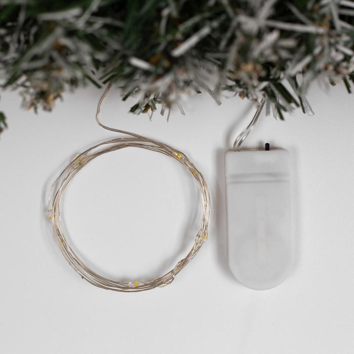 Гирлянда «Нить» 1 м роса, IP20, серебристая нить, 10 LED, батарейки CR2032х2 (в комплекте), свечение тёплое белое Гирлянда «Нить» 1 м роса, IP20, серебристая нить, 10 LED, батарейки CR2032х2 (в комплекте), свечение тёплое белое