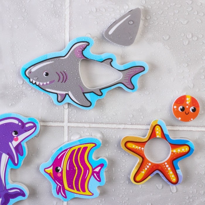 Игрушка пазл для ванны "Морской мир" с сачком + удочка, Крошка Я