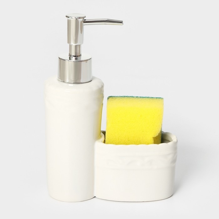 Дозатор для моющего средства с подставкой для губки Доляна «Роза», 200 мл Дозатор для моющего средства с подставкой для губки Доляна «Роза», 200 мл