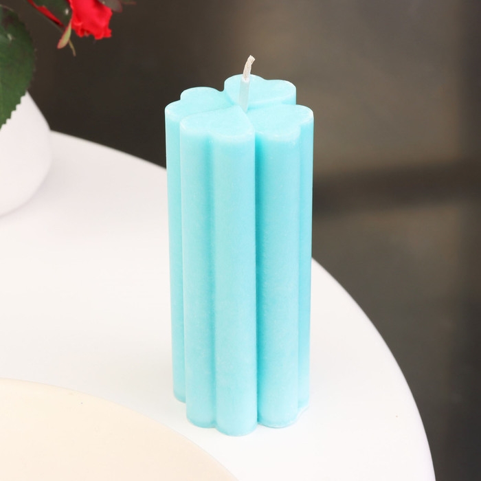 Свеча-цилиндр Свеча-цилиндр "Четырехлистник", 4,5х10,5 см, бирюзовая, 6 ч