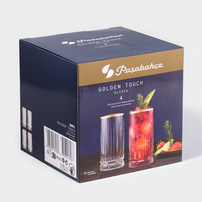 Набор стеклянных стаканов Elysia, 445 мл, 4 шт, с золотой каймой Набор стеклянных стаканов Elysia, 445 мл, 4 шт, с золотой каймой