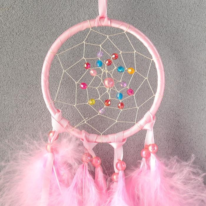 Ловец снов Ловец снов "Паутинка с жемчужинами" d=11 см светло-розовый 40 см