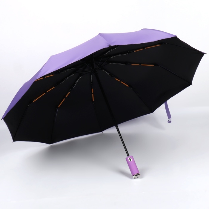 Зонт автоматический «Однотон», с фонарем, 3 сложения, 10 спиц, R = 51/58 см, D = 116 см, цвет сиреневый Зонт автоматический «Однотон», с фонарем, 3 сложения, 10 спиц, R = 51/58 см, D = 116 см, цвет сиреневый