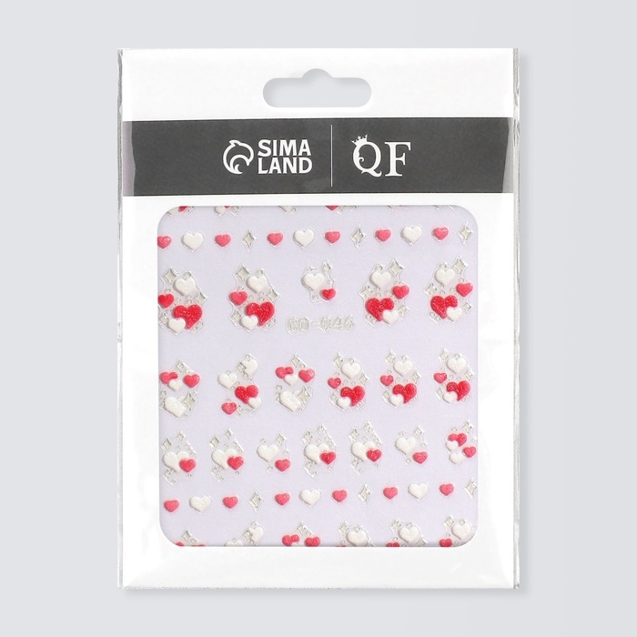 Наклейки для ногтей «Сердечки», объемные, цвет красный/белый Наклейки для ногтей «Сердечки», объемные, цвет красный/белый