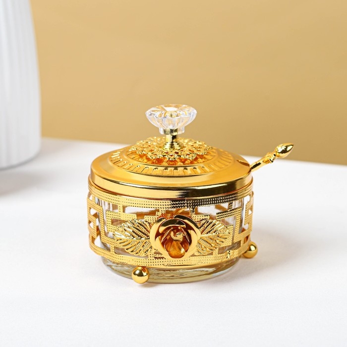 Сахарница «Роза» с ложкой, 200 мл, 9×10 см, цвет золотой Сахарница «Роза» с ложкой, 200 мл, 9×10 см, цвет золотой