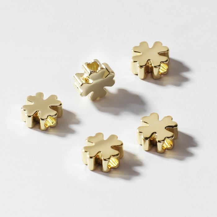 Бусина-разделитель родированная «Клевер», 5×5 мм, d(вн.)=2мм, (набор 10 шт.), цвет золото Бусина-разделитель родированная «Клевер», 5×5 мм, d(вн.)=2мм, (набор 10 шт.), цвет золото