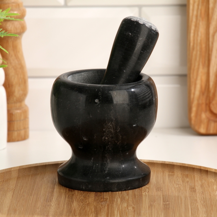 Ступка с пестиком из камня средняя, 250 мл, черный мрамор, в коробке Ступка с пестиком из камня средняя, 250 мл, черный мрамор, в коробке