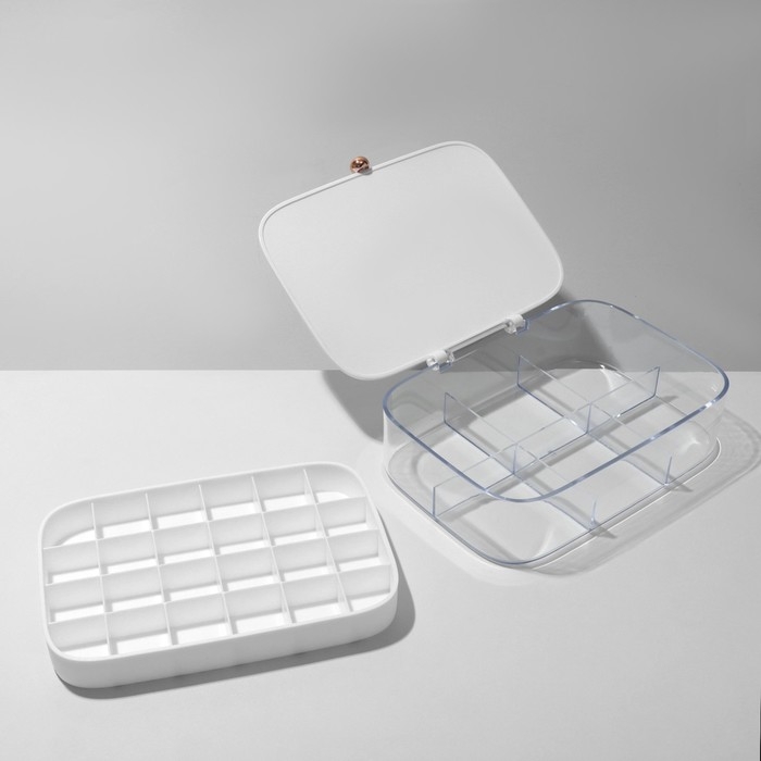 Подставка для украшений «Шкатулка» 2 яруса, 30 ячеек, 18×14×5 см, пластик, цвет белый Подставка для украшений «Шкатулка» 2 яруса, 30 ячеек, 18×14×5 см, пластик, цвет белый