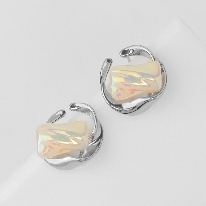 Серьги с жемчугом «Абстракция» волна, цвет серебро Серьги с жемчугом «Абстракция» волна, цвет серебро