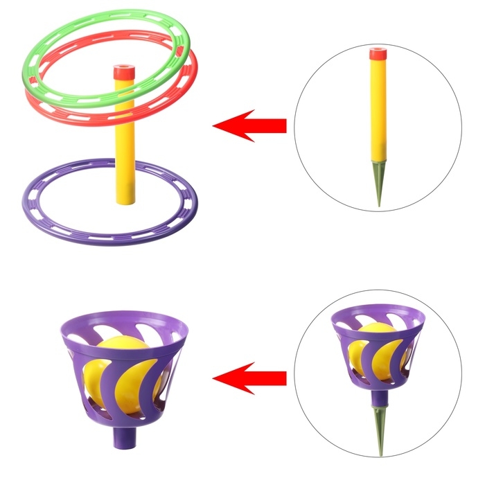 Игра Игра "Кольцеброс - шароброс для улицы": стойка, 3 кольца, корзинка, 2 мяча