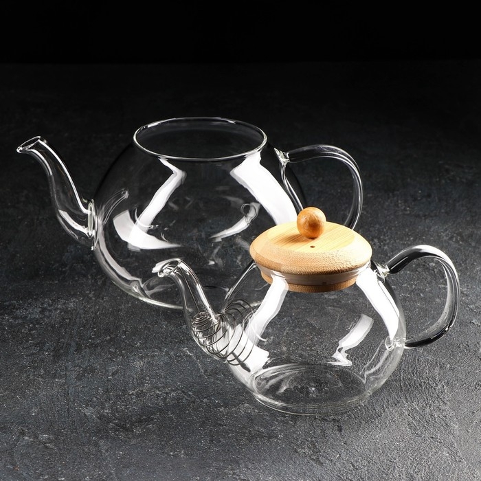 Набор стеклянных чайников с бамбуковой крышкой и металлическим ситом, 480 мл, 1,2 л, 2 шт Набор стеклянных чайников с бамбуковой крышкой и металлическим ситом, 480 мл, 1,2 л, 2 шт
