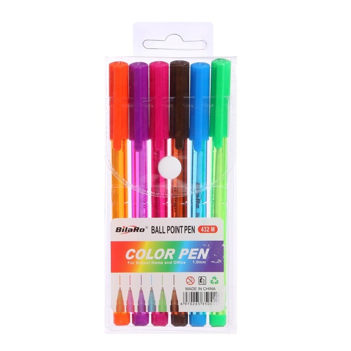 Набор ручек шариковых, 6 цветов, треугольный, тонированный корпус, в блистере на кнопке Набор ручек шариковых, 6 цветов, треугольный, тонированный корпус, в блистере на кнопке