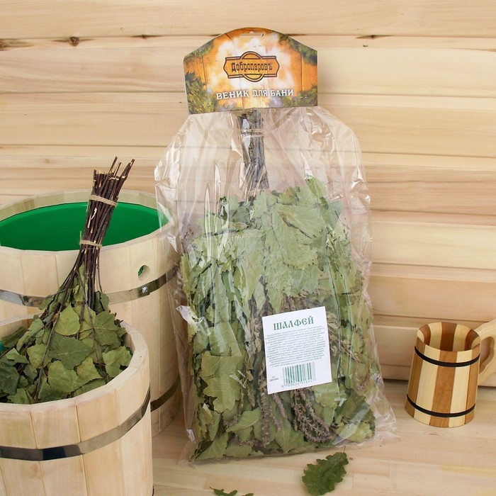 Веник для бани дубовый, 55 см с шалфеем Веник для бани дубовый, 55 см с шалфеем