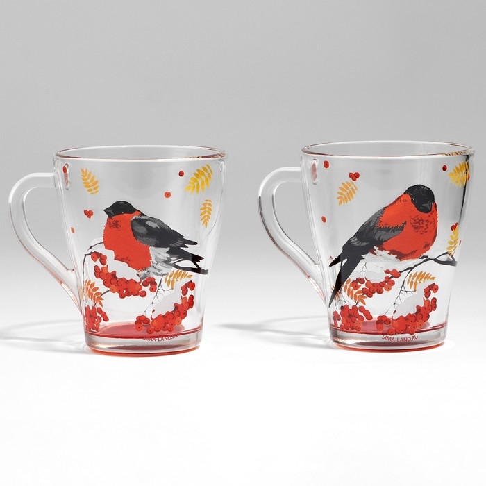 Новый год. Набор кружек стеклянных &laquo;Снегири!&raquo;, 2 шт