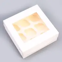 Коробка на 9 капкейков с окном, белая, 25&times;25&times;10 см