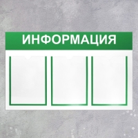 Информационный стенд «Информация» 3 плоских кармана А4, цвет зелёный 75×42