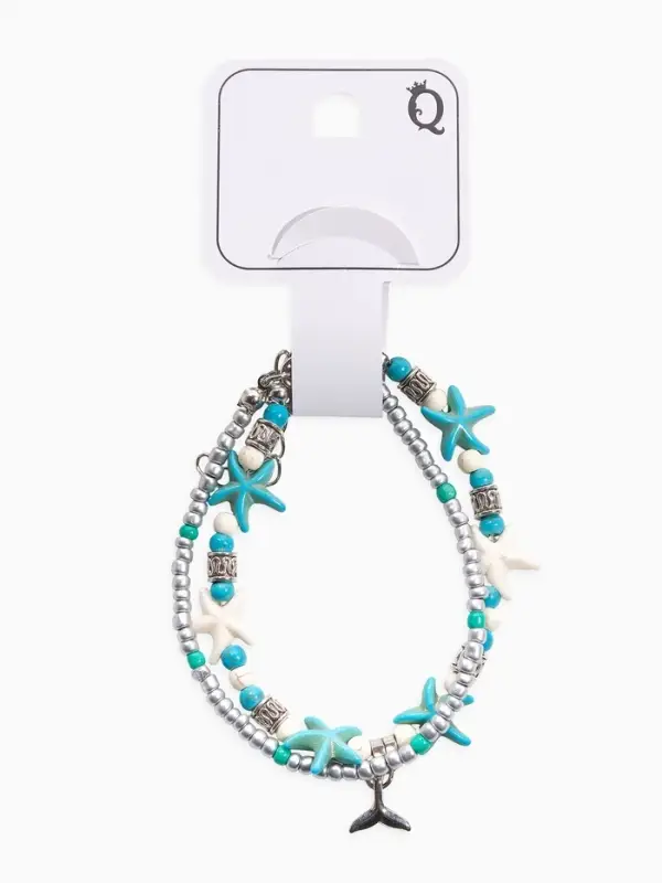 Браслет на ногу &laquo;QF. Хвост русалки&raquo;, L=25 см + удлинитель 5 см, белый, голубой в серебре