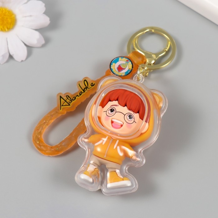 Брелок резина с карабином, ремешком Брелок резина с карабином, ремешком "Мальчик в оранжевой толстовке" 7х4,5х3,5 см