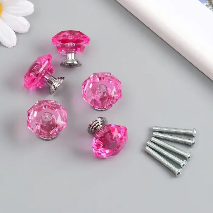 Ручка для шкатулки металл Ручка для шкатулки металл "Кристалл розовый" серебро 2,6х2,6х2,4 см