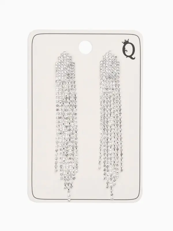 Серьги клипсы для ушей висячие со стразами QF &laquo;Вечеринка&raquo;, белые в серебре